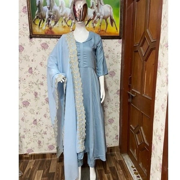 Fancy Anarkali Kurti With Duppata - black , gray, M , L , XL , XXL