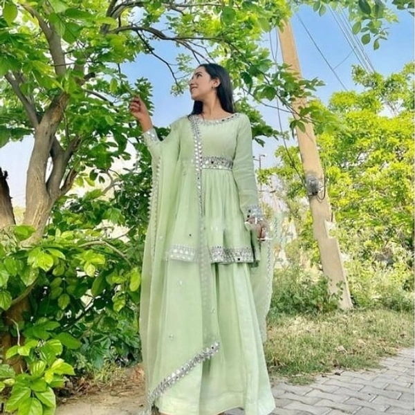 Evergreen Designer Heavy Work Top And Sharara Set - M , L , XL , XXL