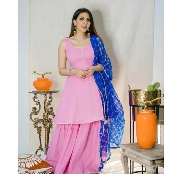 Trendy Pink Kurta Sharara And Duppata Set - L
