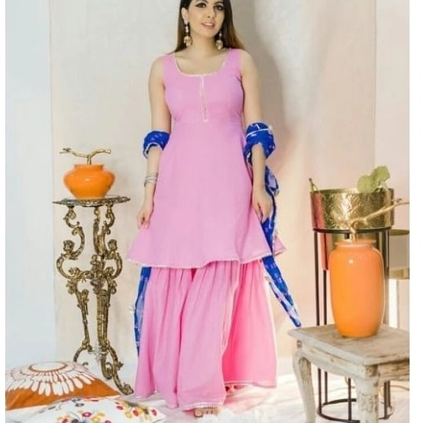 Trendy Pink Kurta Sharara And Duppata Set - L