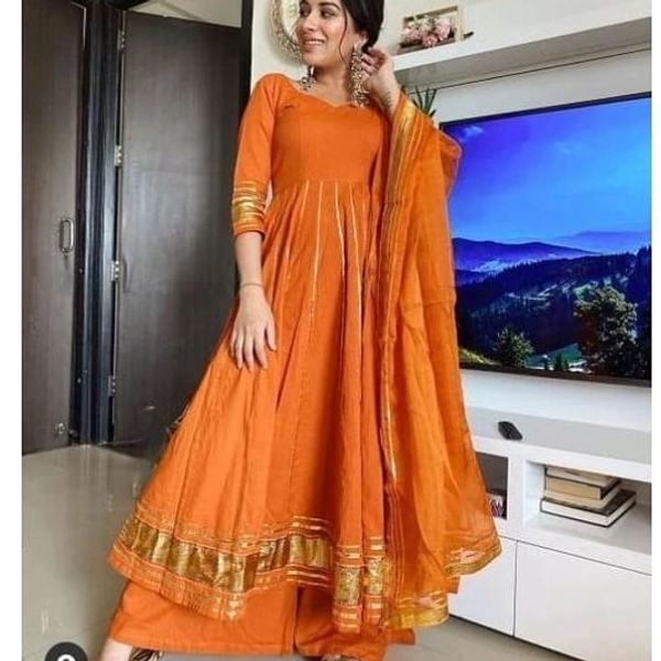 Orange Anarkali Kurta Plazzo Set - L