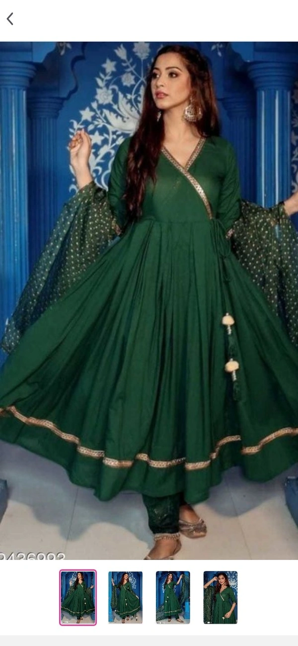 Green Anarkali Kurta Plazzo And Duppata - XL