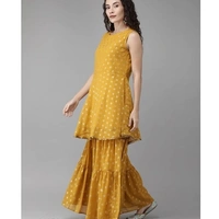 Trendy Yellow Mustard Gold Printed Kurti And Sharara With Duppata - M , yellow