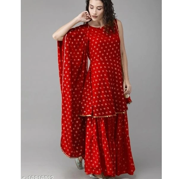Trendy Maroon Gold Printed Kurta Sharara And Duppata - M