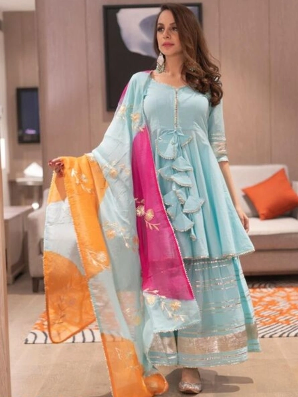 Beautiful  Gottapati Work  Kurta With Sharara And Duppata - XXL
