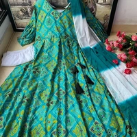 Trendy Green & White Printed Anarkali Kurta Set - XXL
