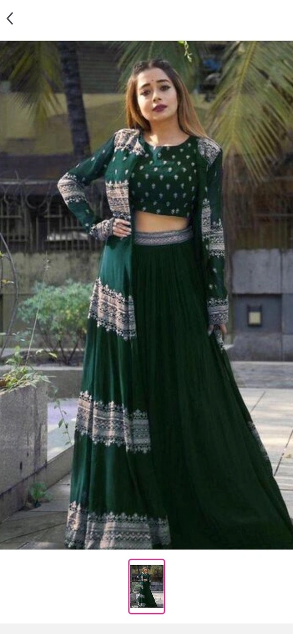 Designer Partywear Embroided Lehanga Choli - semi stitched, green