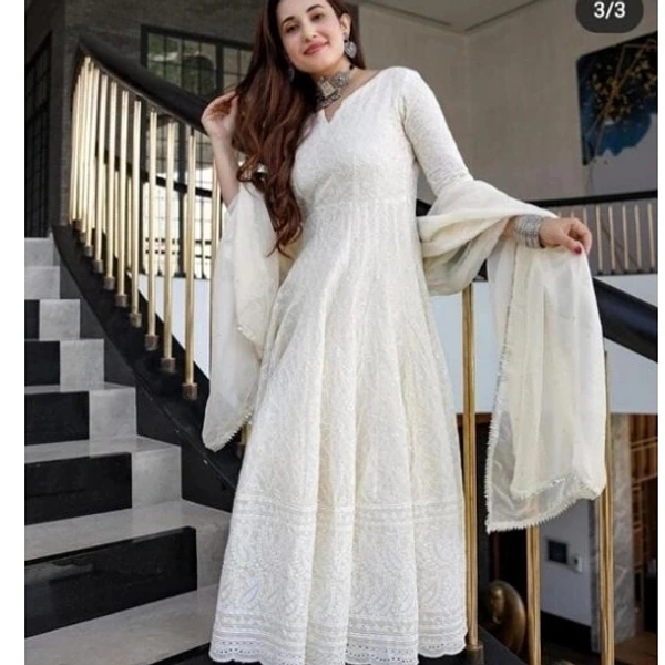 Graceful Chinakri Embroidery Gown With DuppatA - 4XL