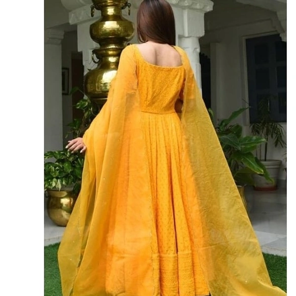 Lucknowi Chinkari Anarkali Gown With Duppata  - L
