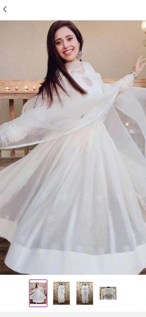 New White Anarkali Dress With Embroidery Work - semi-stitched, white
