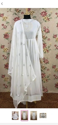 New White Anarkali Dress With Embroidery Work - semi-stitched, white