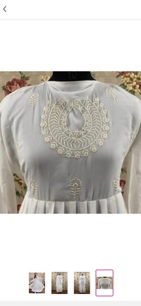 New White Anarkali Dress With Embroidery Work - unstitched