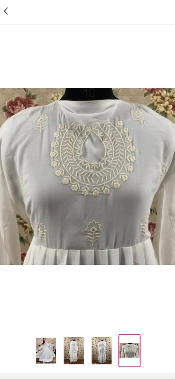 New White Anarkali Dress With Embroidery Work - unstitched