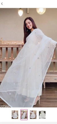 New White Anarkali Dress With Embroidery Work - free size