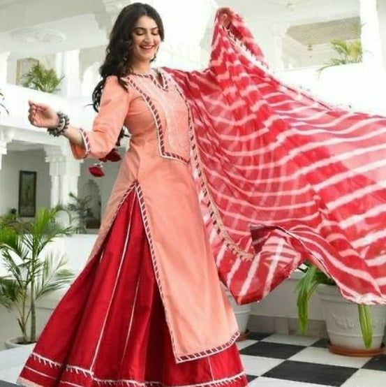Buy Cream Anarakali Digital Printed Kurta with Skirt Set For Women &  Lehenga Crop Top Set For Girls - Bhama Online at Best Price | Distacart