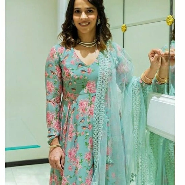 Digital Print Gown & Bottomwear With Embroidery Work Duppata - XXXL