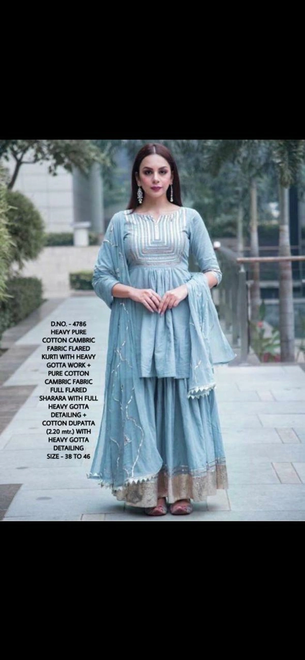 Pure Cotton Cambric Kurti With Gotta Work Sharara & Duppata - M