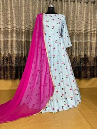 Partywear Digital Printed Gown With Duppta - XL