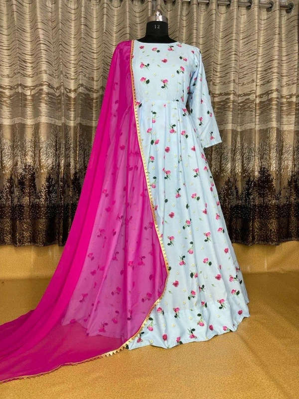 Partywear Digital Printed Gown With Duppta - XL