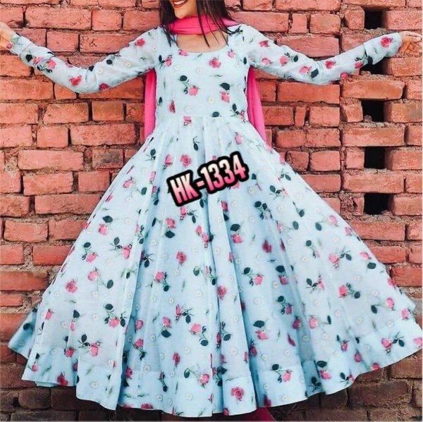 Partywear Digital Printed Gown With Duppta - XL