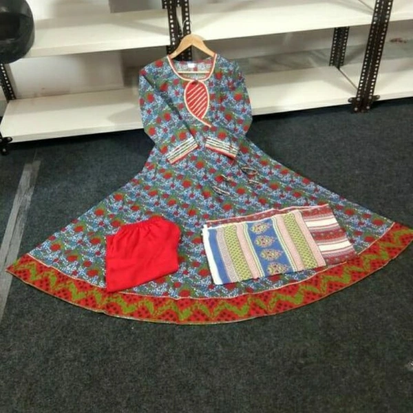 Handblock Printed Plazzo Set With Gotta Detailing &Doori And Tussels  - M - 38 , red 