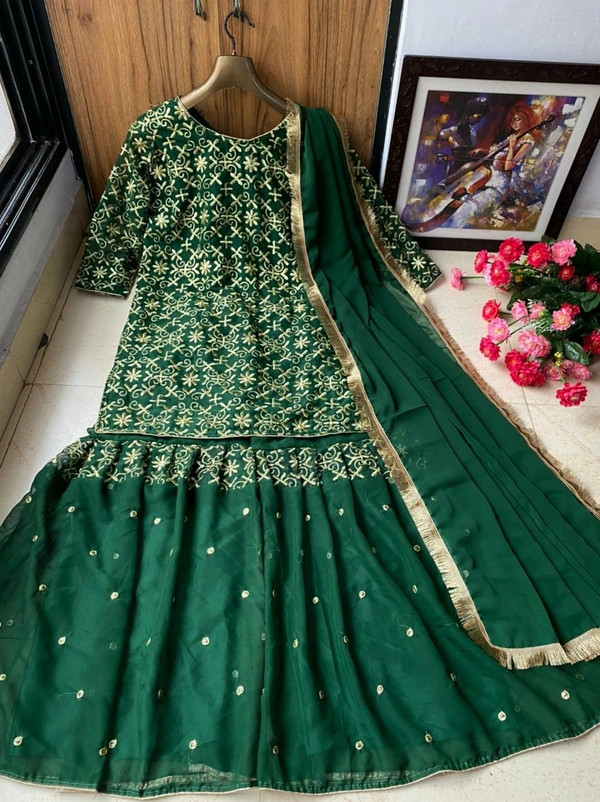 Heavy Embroidery Kurti Sharara Set - M