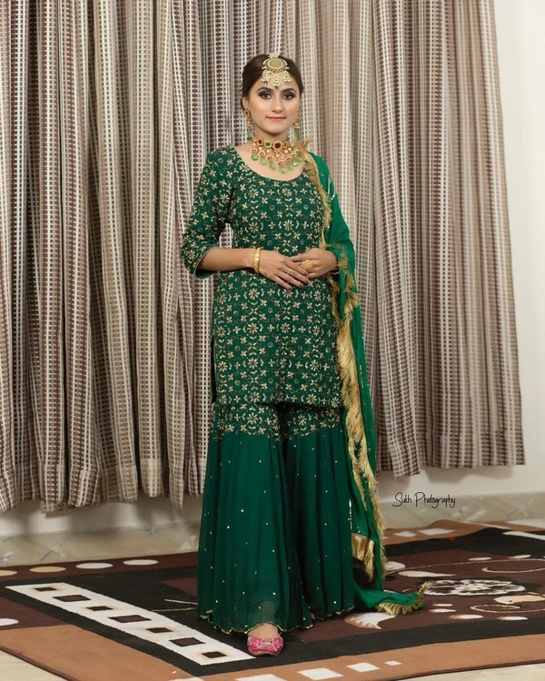 Heavy Embroidery Kurti Sharara Set - M