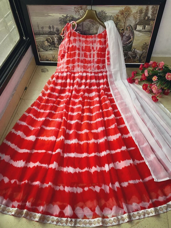 New Designer Anarkali Printed Gown With Duppata - S, red 