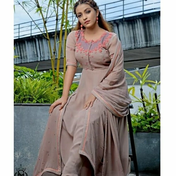New Anarkali Floor Touch Gown With Duppata - S, brown