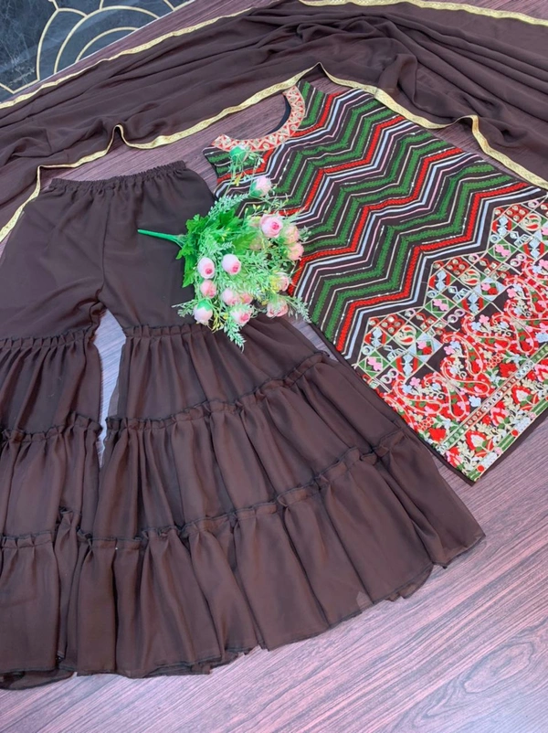 Designer Top With Ruffle Plazzo  - M