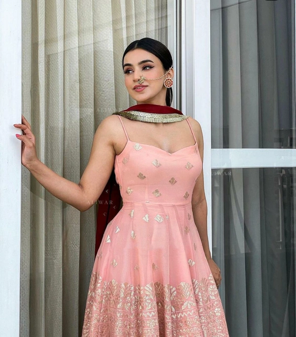 New Designer Partwear  Top With Print Plazzo & Duppata - XL