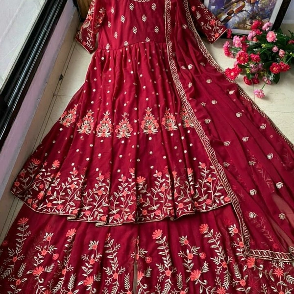 Red Kurti Sharara Set  - XL