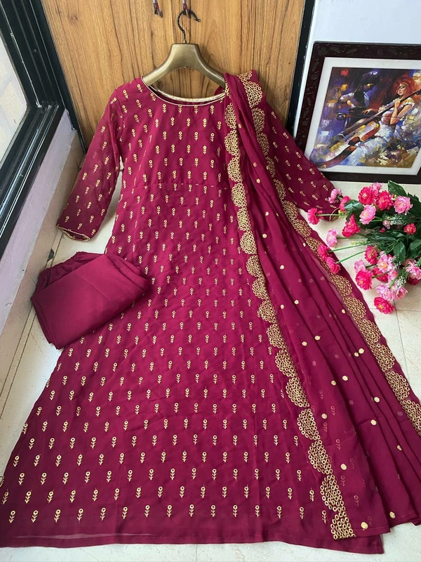 Long Gown With Plazzo And Duppata  - XL