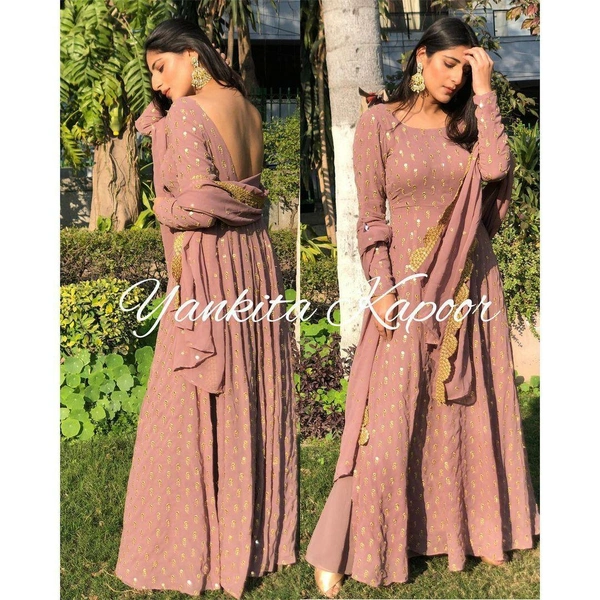 Long Gown With Plazzo And Duppata  - S, mustard