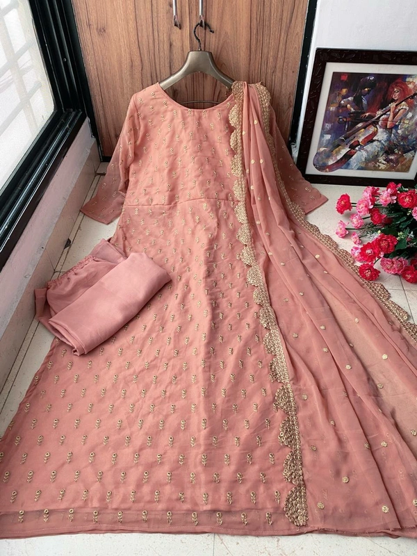 Long Gown With Plazzo And Duppata  - S, mustard