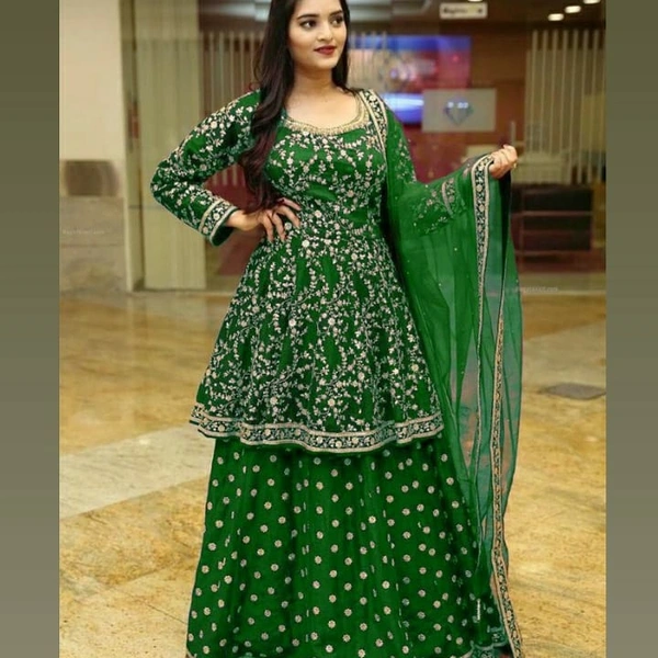 Designer Partywear Embroidery Work Lehanga With Duppata - XL, green