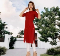 Womens Solid Cotton Kurti - Red, XXL