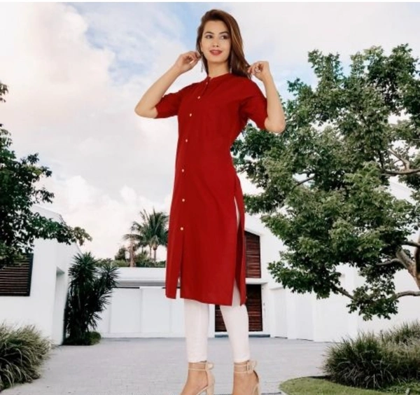 Womens Solid Cotton Kurti - Red, XXL