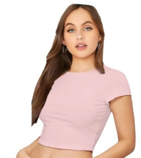 Casual Short Sleeves Peach Crop Top  - S