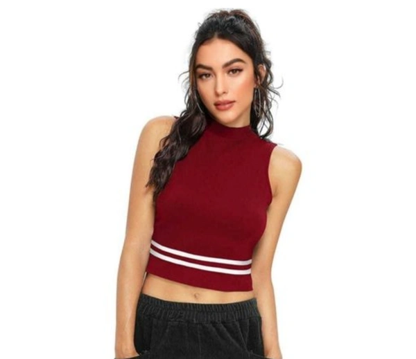Womens Cotton High Neck Top ( Red ) - L