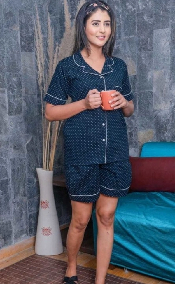 Solid Fancy Short Night Suit  - XXL