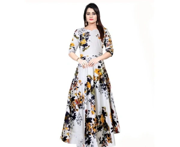 Womens Printed White Rayon Dress  - L