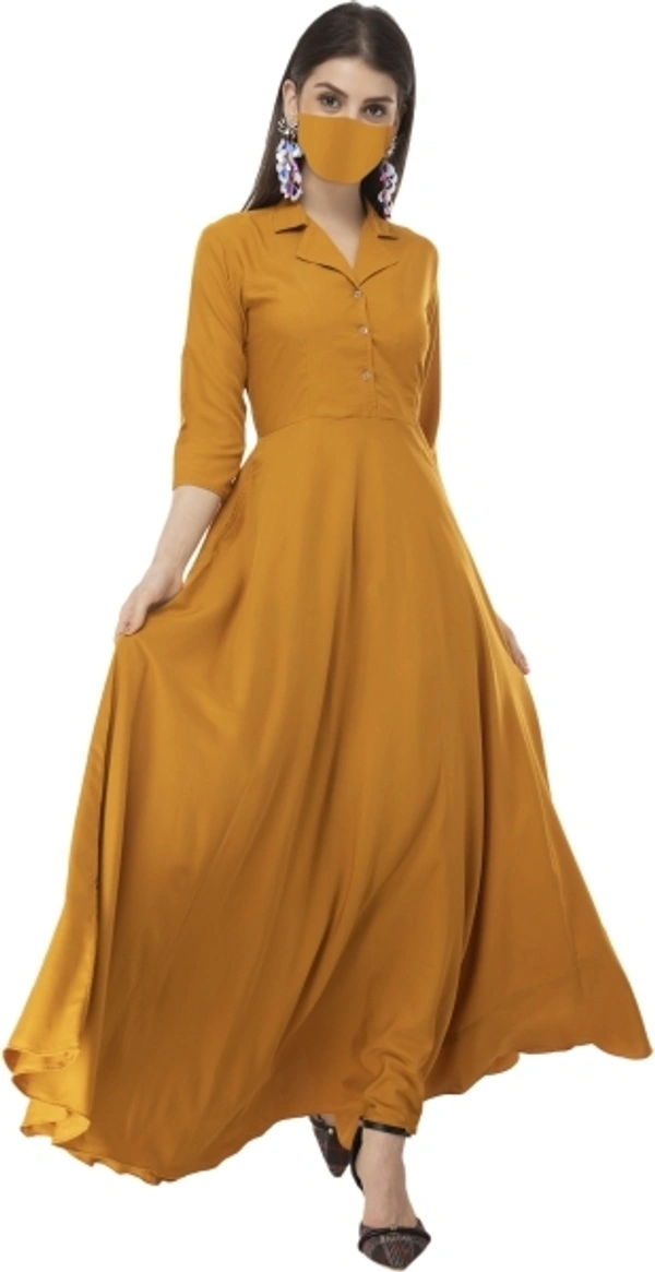 Women Yellow Maxi With Mask  - L