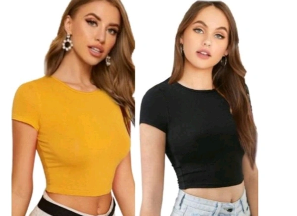 Crop Top For Women ( Yellow & Maroon )  - L