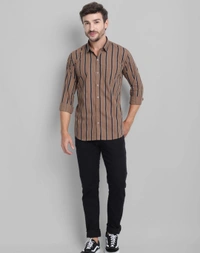 Men Cotton Striped Shirt  - L