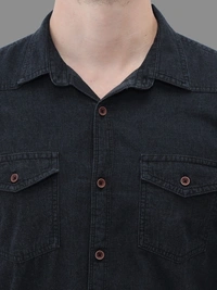 Carbonn Cloth Mens Solid Casual Black Denim Shirt  - L
