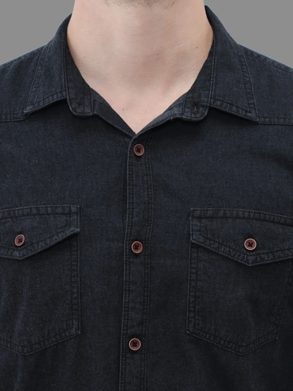Carbonn Cloth Mens Solid Casual Black Denim Shirt  - XL