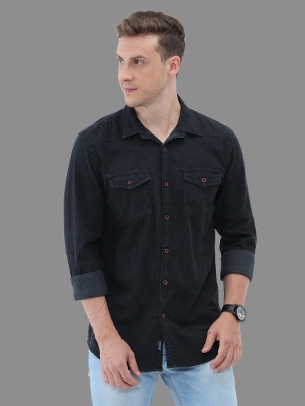 Carbonn Cloth Mens Solid Casual Black Denim Shirt  - XXL