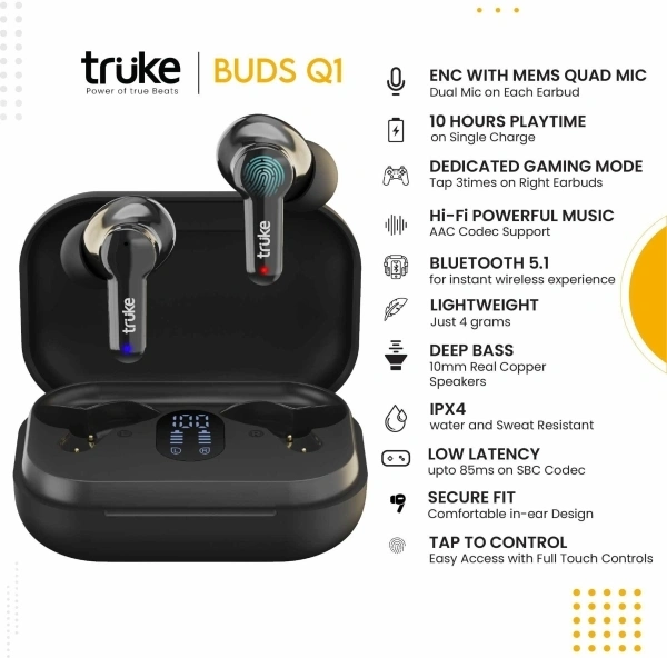 Truke Buds Q1 with Enivronmental Noice Cancellation Bluetooth Headset 