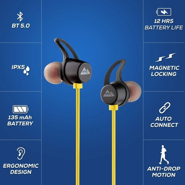 WeCool Neckband Wireless Headphones with 12 hour Play Time Bluetooth Headset   
